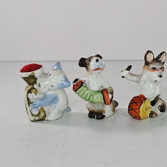 Vintage Japan Ceramic Dog Band Figurines Set Of 4 Drums Accordion Cymbal Trumpet - Picture 3 of 7